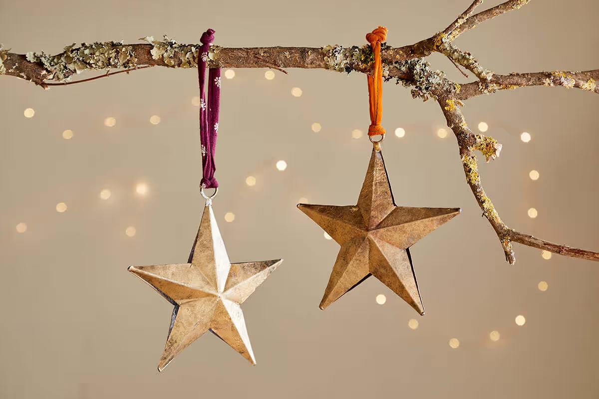 Nkuku - Roshani Star Baubles - Antique Brass (Set of 2)
