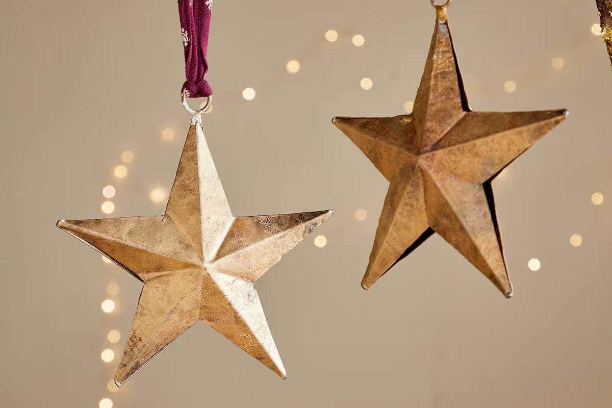 Nkuku - Roshani Star Baubles - Antique Brass (Set of 2)