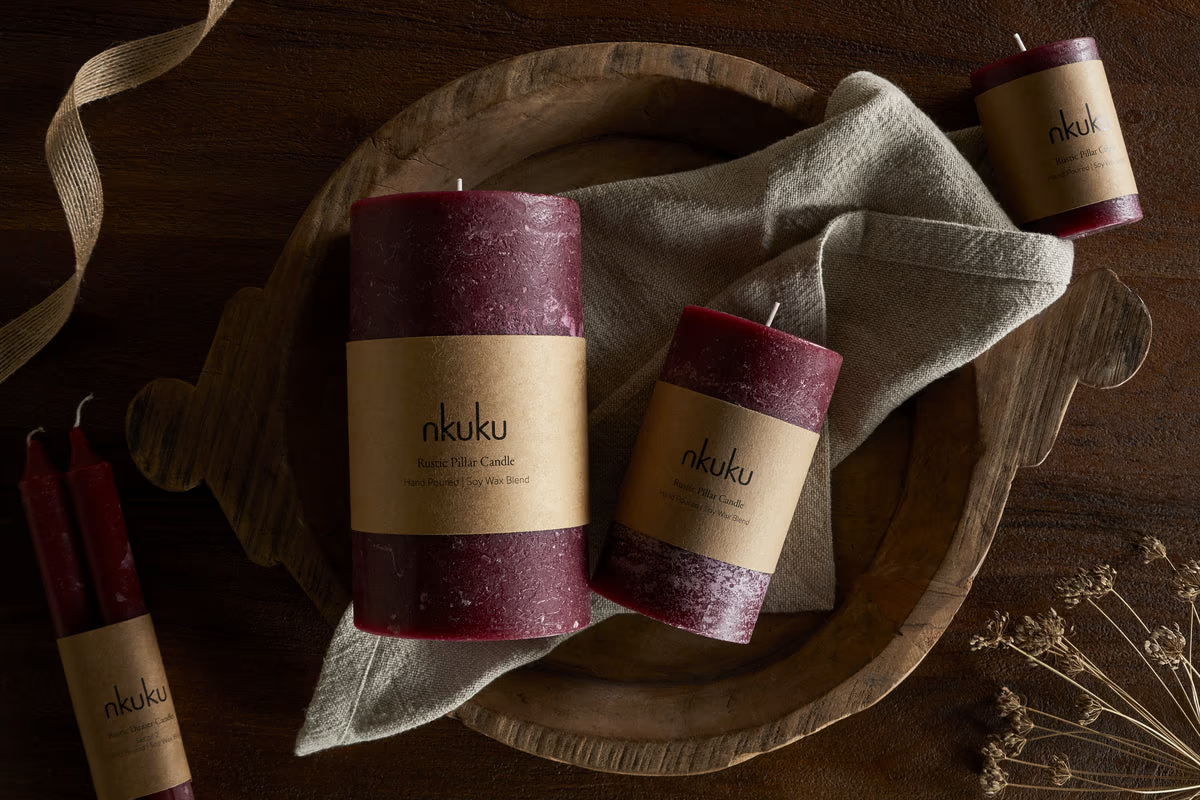 Nkuku - Rustic Soy Blend Pillar Candle - Dark Cherry - Small