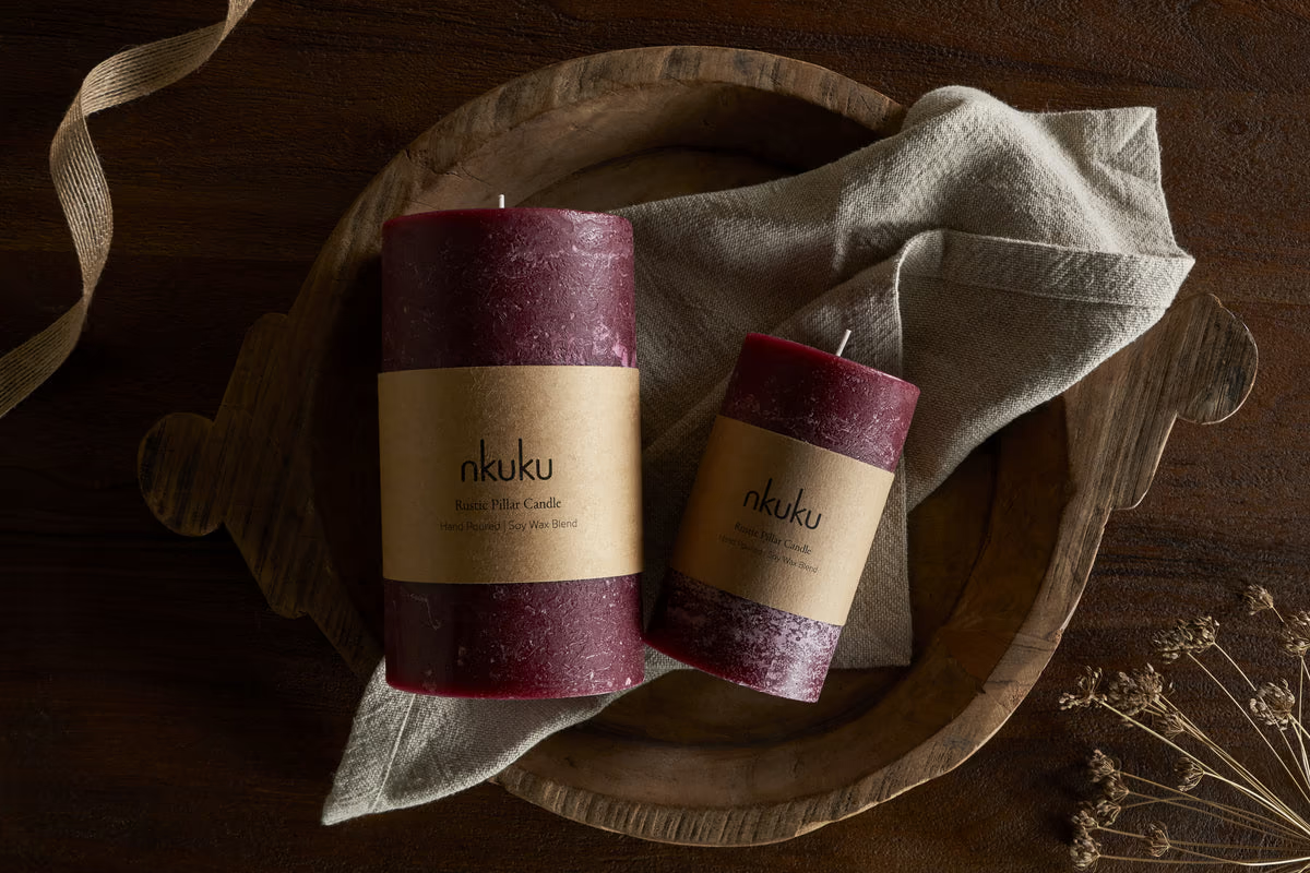 Nkuku - Rustic Soy Blend Pillar Candle - Dark Cherry - Small