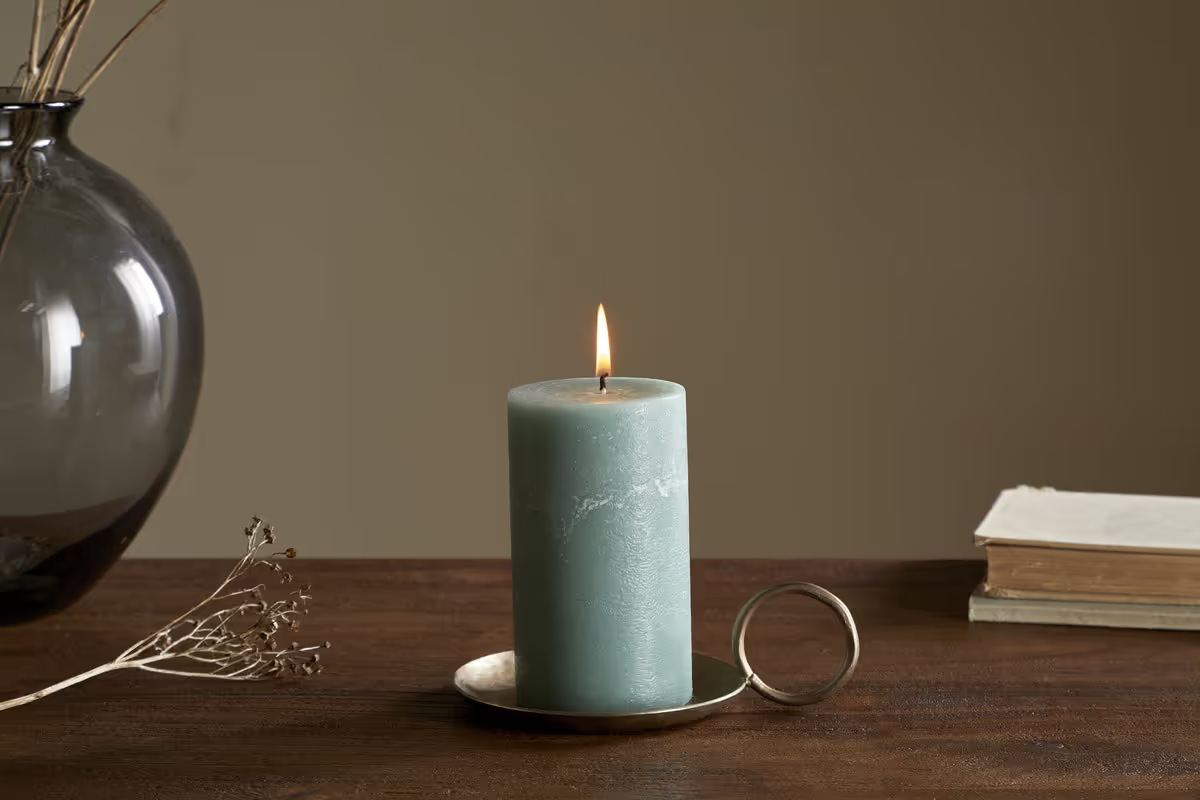 Nkuku - Rustic Soy Blend Pillar Candle - Sage Green - Small