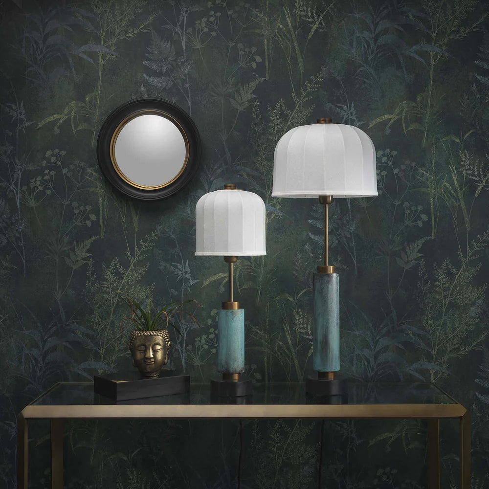 Northern Light - Reynard Table Lamp Large - Verdigris Old English Brass Light Finish - 12" Cloche Snowdriftr Shade