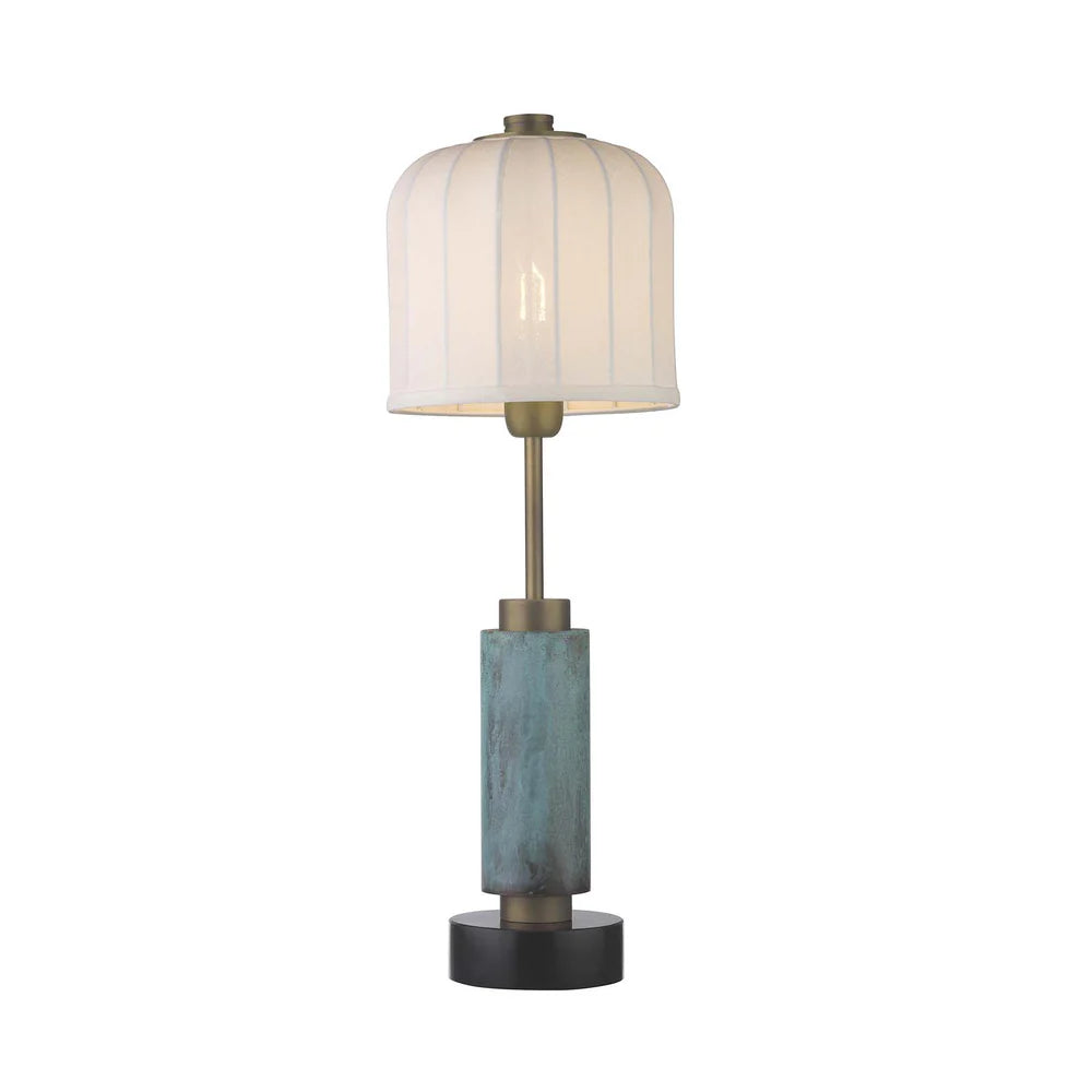 Northern Light - Reynard Table Lamp Medium - Verdigris Old English Brass Light Finish - 8" Cloche Snowdrift Shade