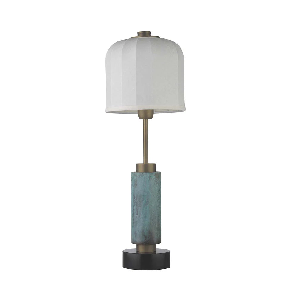 Northern Light - Reynard Table Lamp Medium - Verdigris Old English Brass Light Finish - 8" Cloche Snowdrift Shade