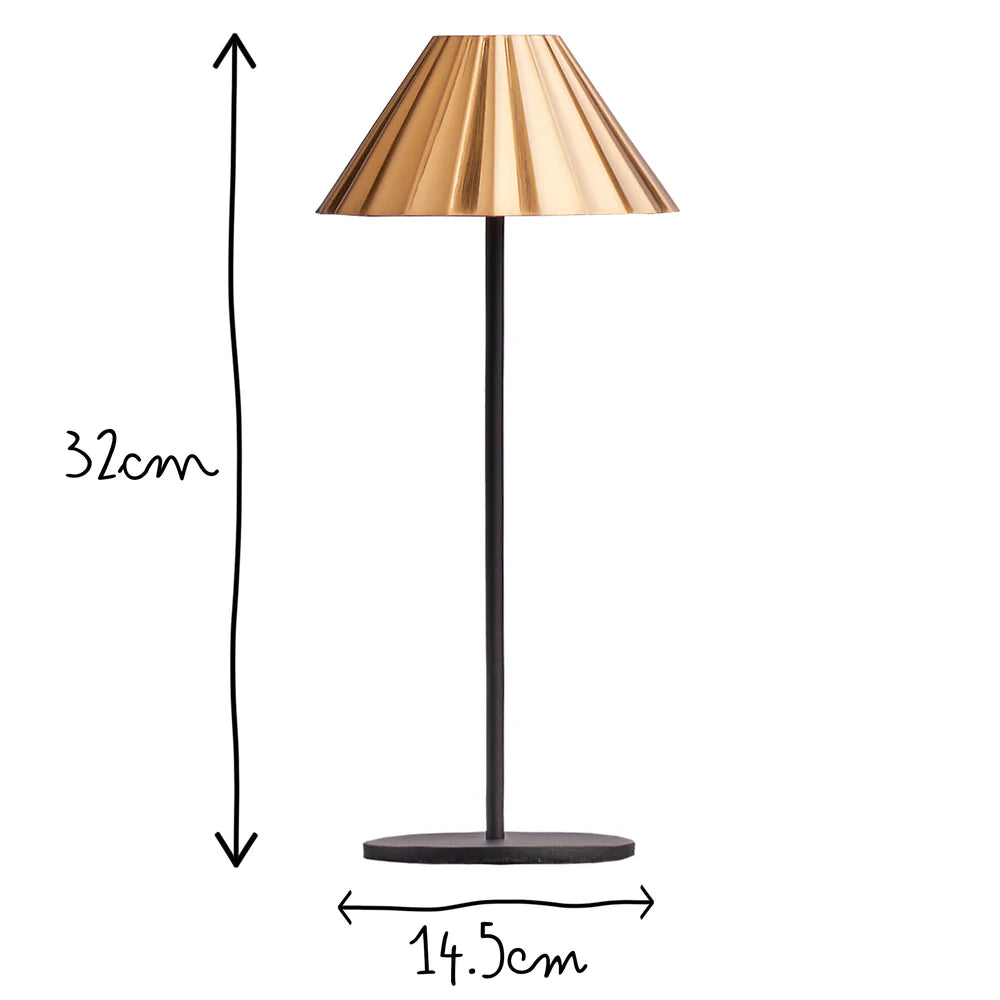 Pooky Twinky Rechargeable Table Lamp in Black with a Brass Hood