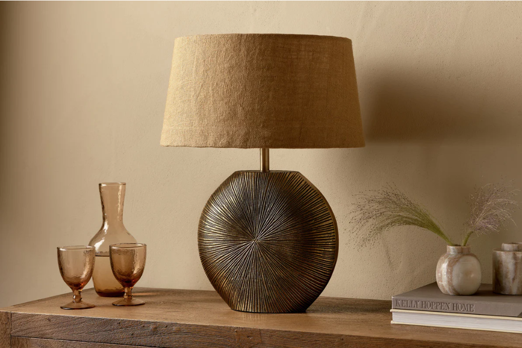 Nkuku Ramvas Etched Table Lamp - Antique Brass