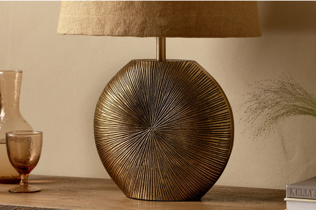 Nkuku Ramvas Etched Table Lamp - Antique Brass