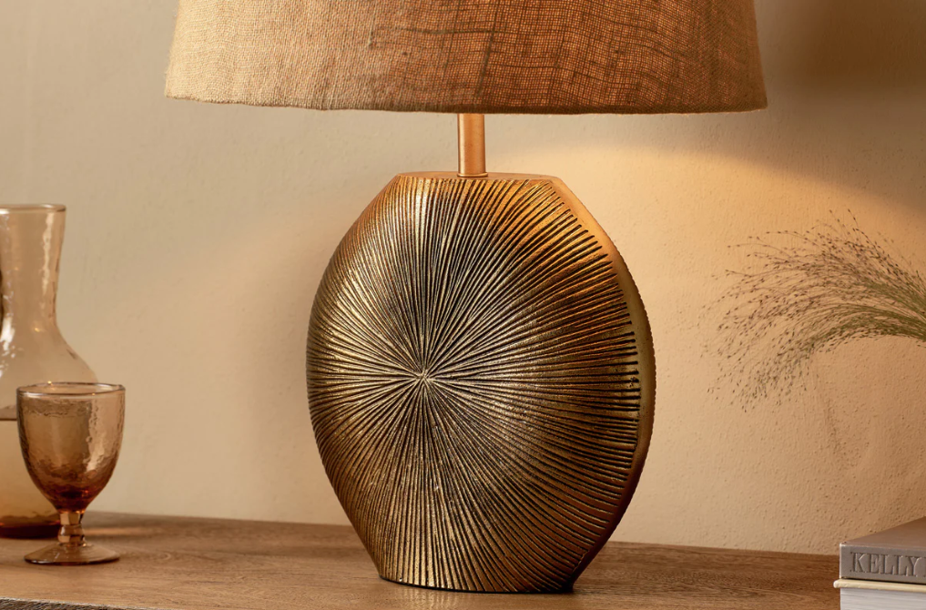 Nkuku Ramvas Etched Table Lamp - Antique Brass