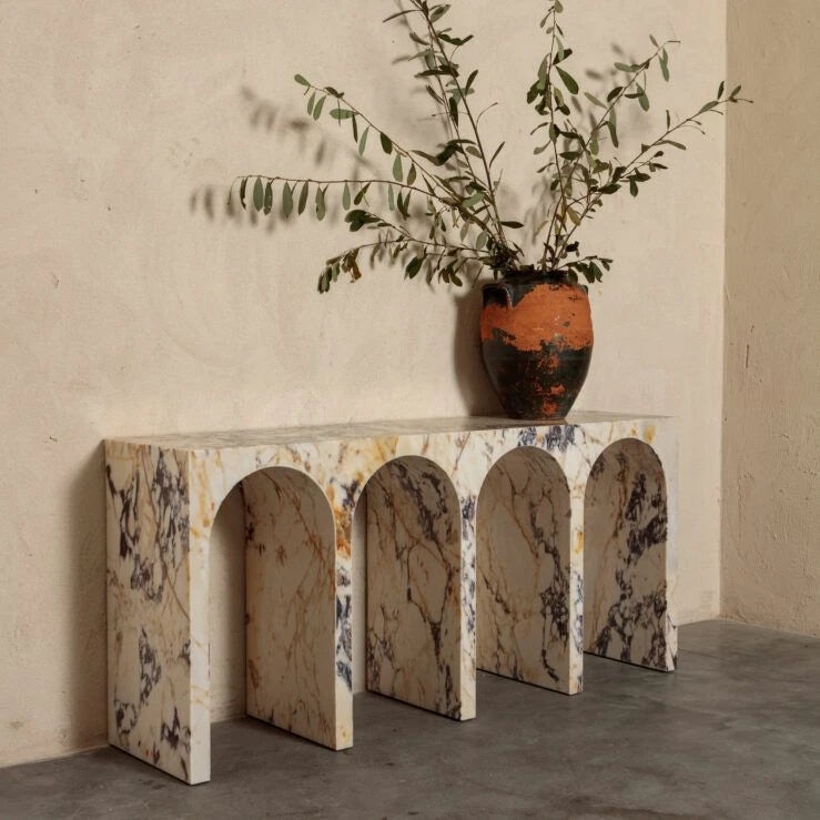 Pure White Lines Siren Viola Marble Console Table