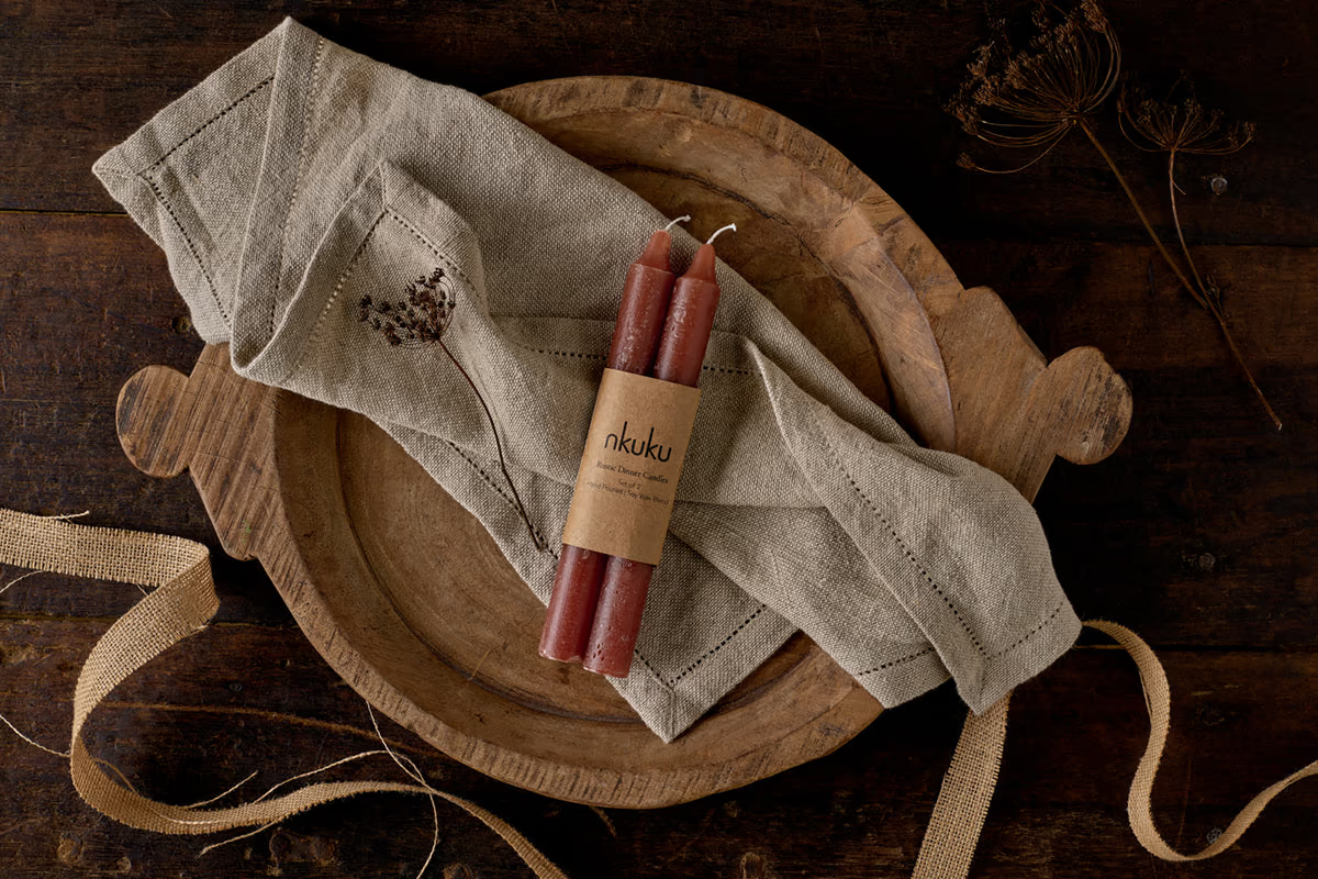 Nkuku - Rustic Soy Blend Dinner Candles - Rust (Set of 2)