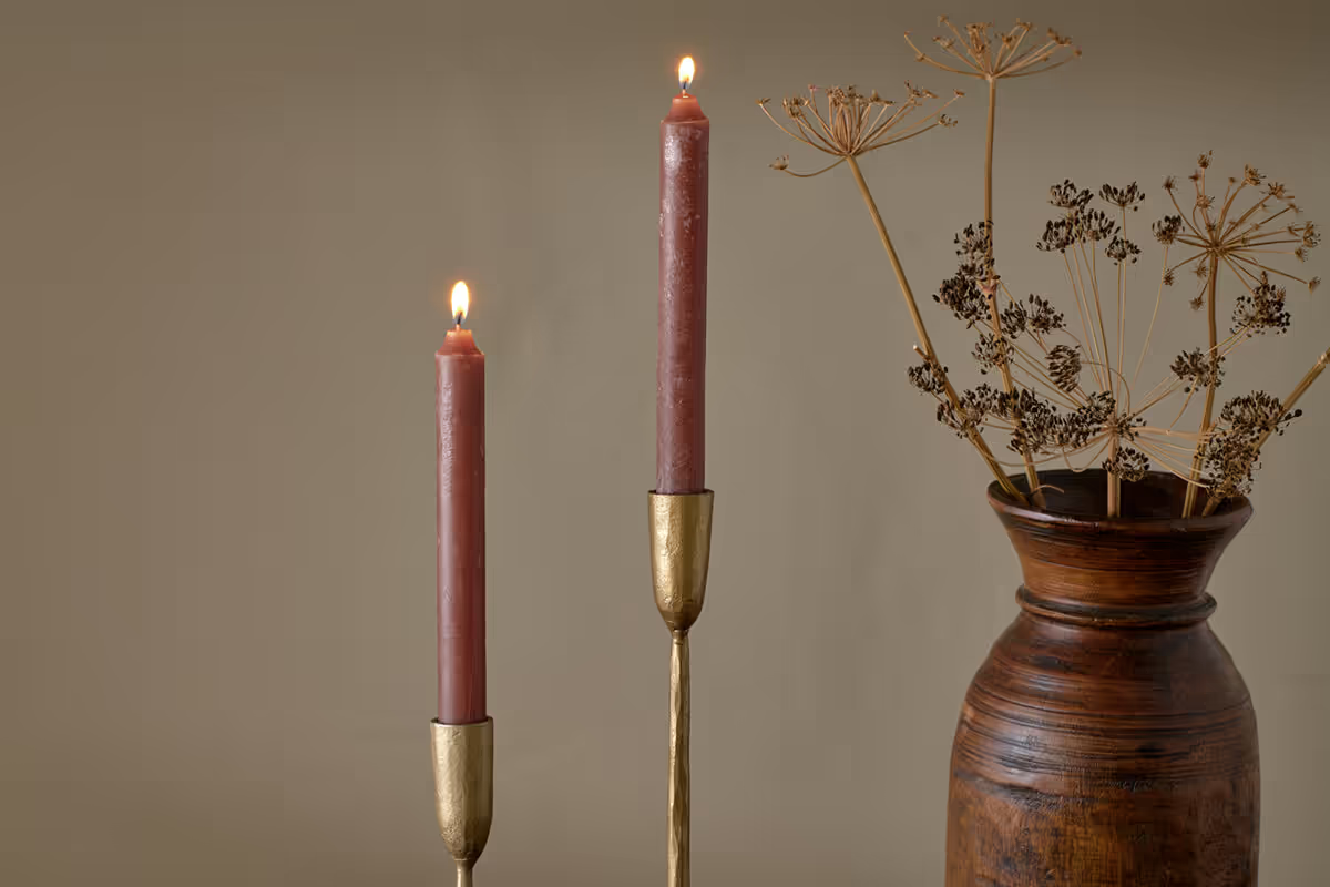 Nkuku - Rustic Soy Blend Dinner Candles - Rust (Set of 2)
