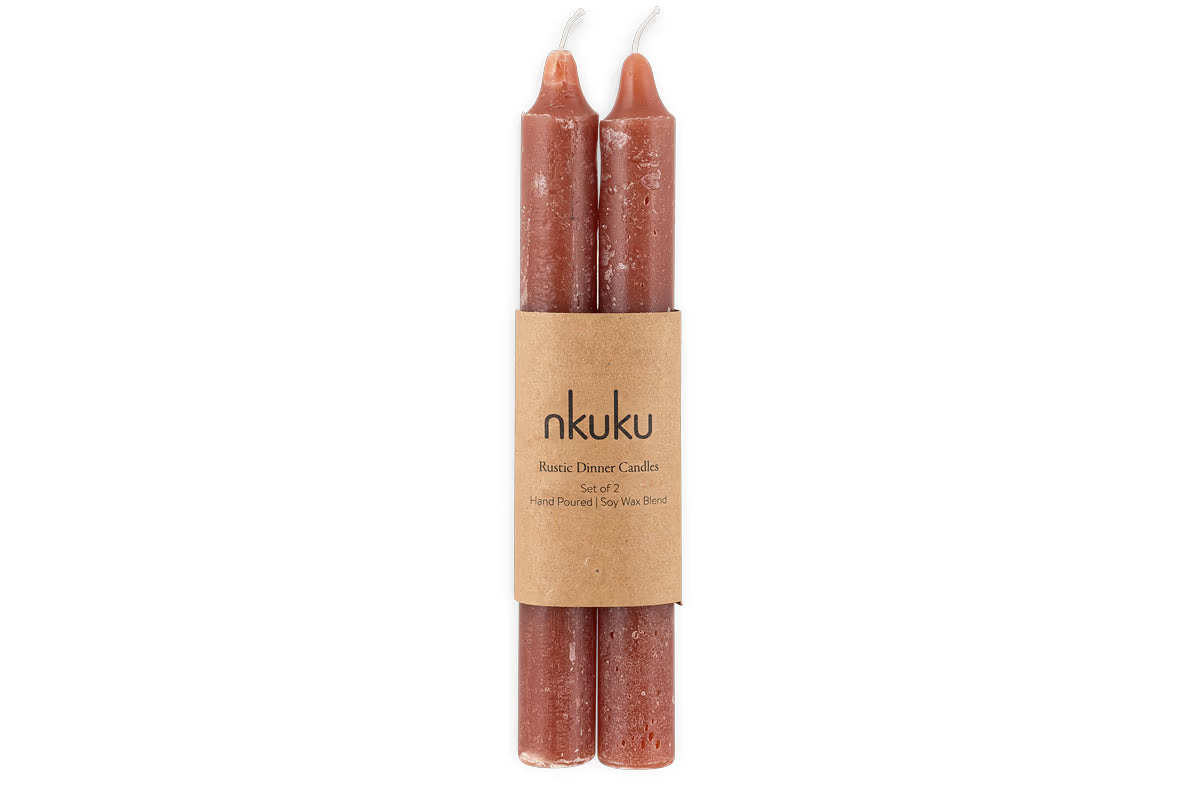 Nkuku - Rustic Soy Blend Dinner Candles - Rust (Set of 2)