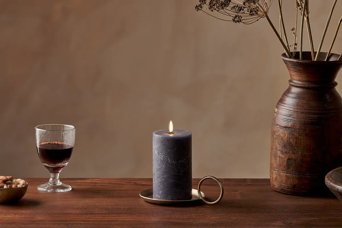 Nkuku - Rustic Soy Blend Pillar Candle - Charcoal - Small