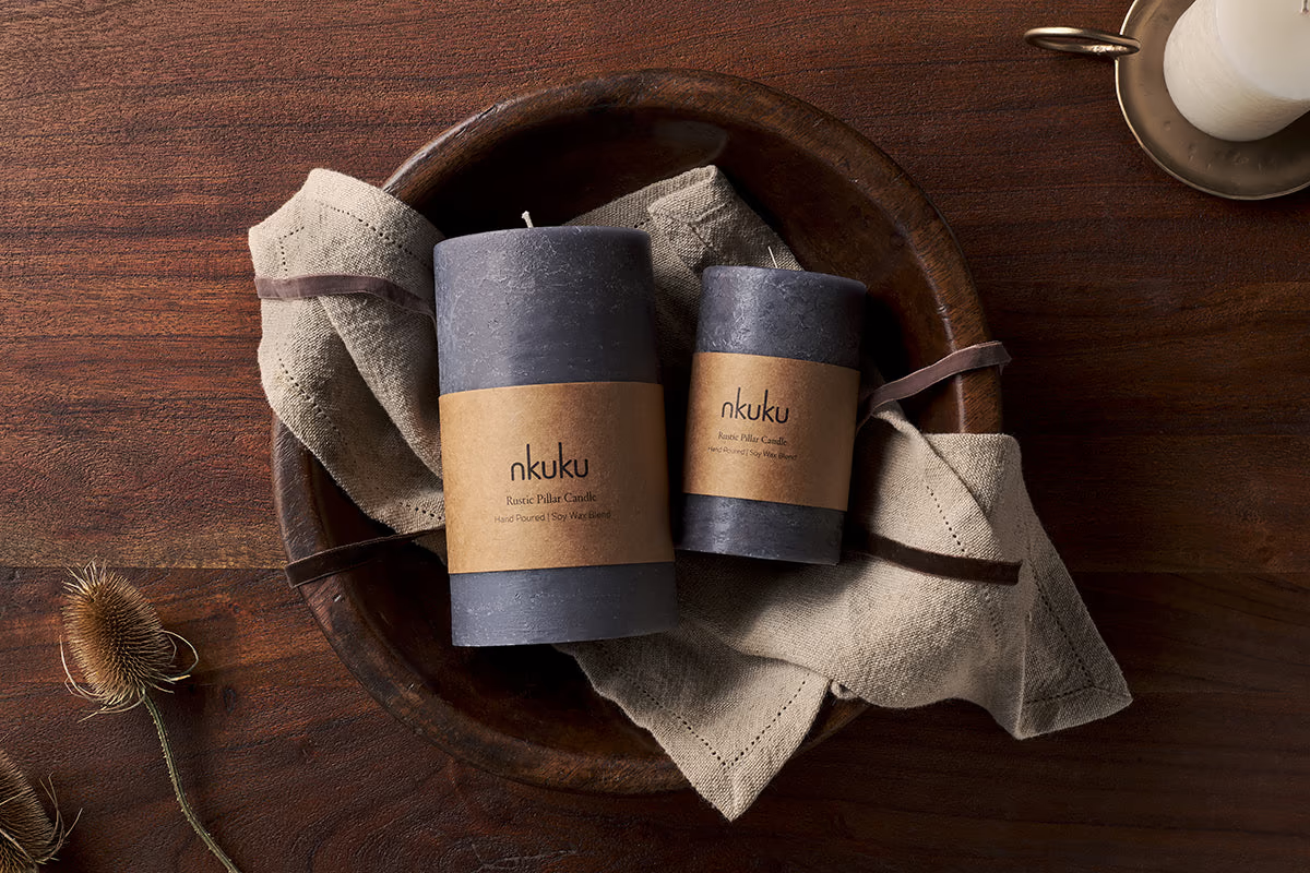 Nkuku - Rustic Soy Blend Pillar Candle - Charcoal - Small
