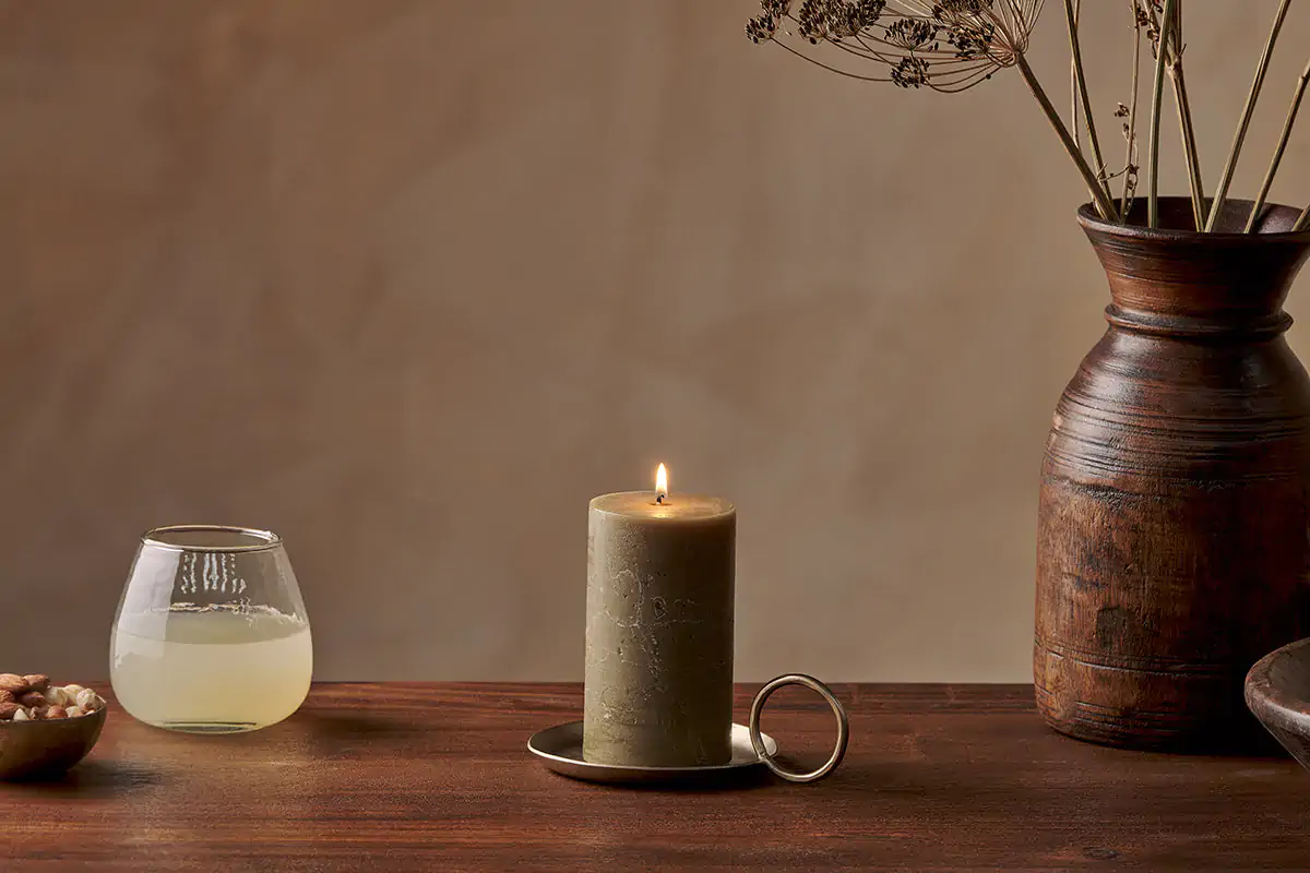Nkuku - Rustic Soy Blend Pillar Candle - Olive Green - Small