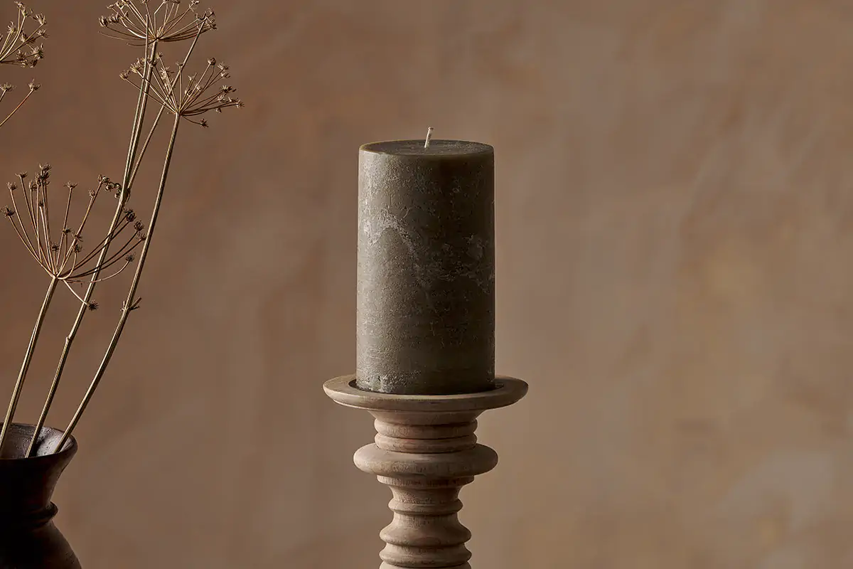 Nkuku - Rustic Soy Blend Pillar Candle - Olive Green - Large