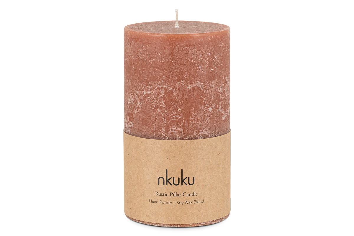 Nkuku - Rustic Soy Blend Pillar Candle - Rust - Large