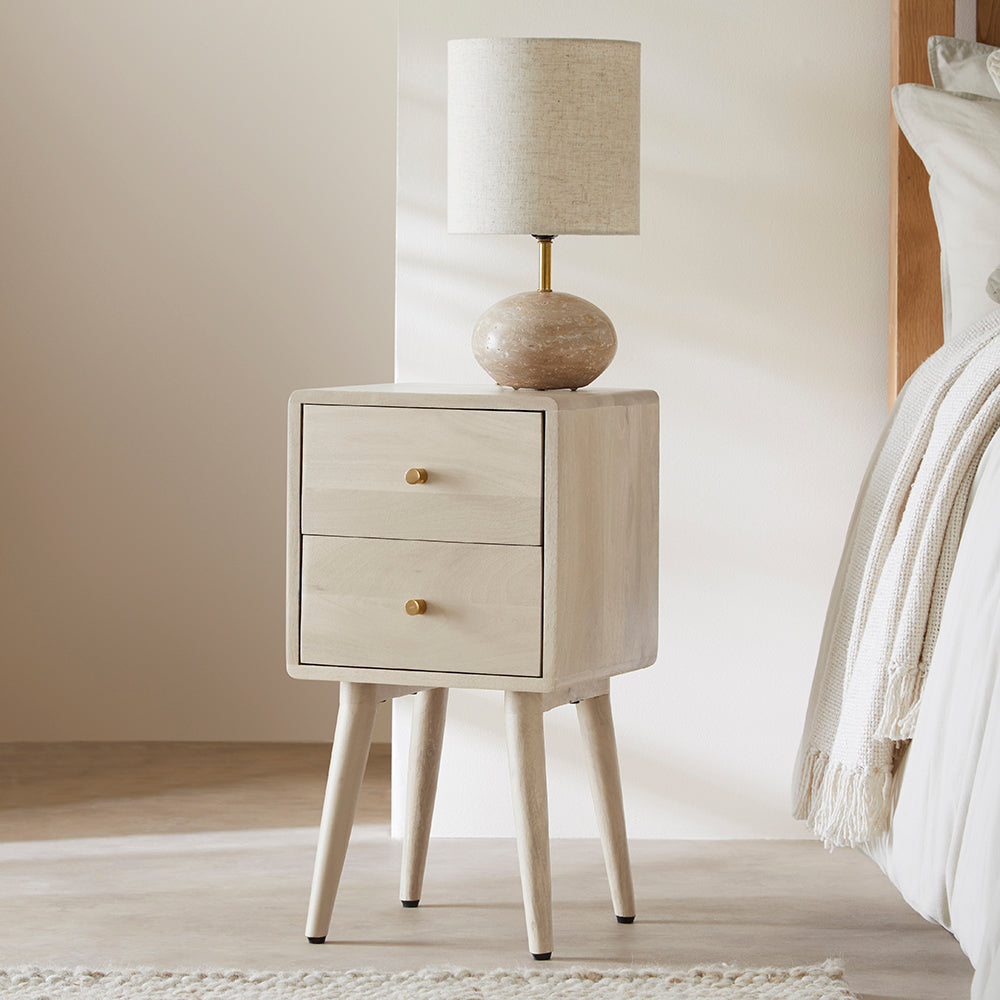 Fishe & Lilly Minimalist Mango Wood White Logan Narrow Bedside Table