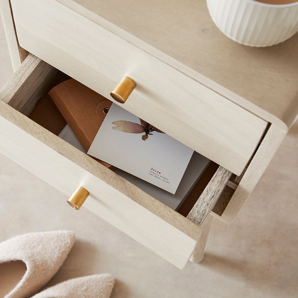 Fishe & Lilly Minimalist Mango Wood White Logan Narrow Bedside Table