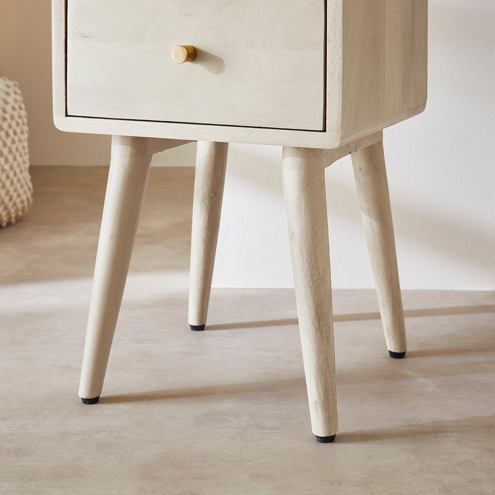 Fishe & Lilly Minimalist Mango Wood White Logan Narrow Bedside Table