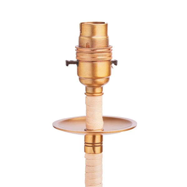 Pooky - Abel Standing Lamp Base - Brass And Natural Rattan - Without Lampshade showing brass bulb holder and cane detail.