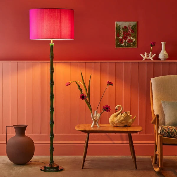 Pooky - Bamboo Floor Lamp Base - Green Polished Resin - Without Lampshade in a red room
