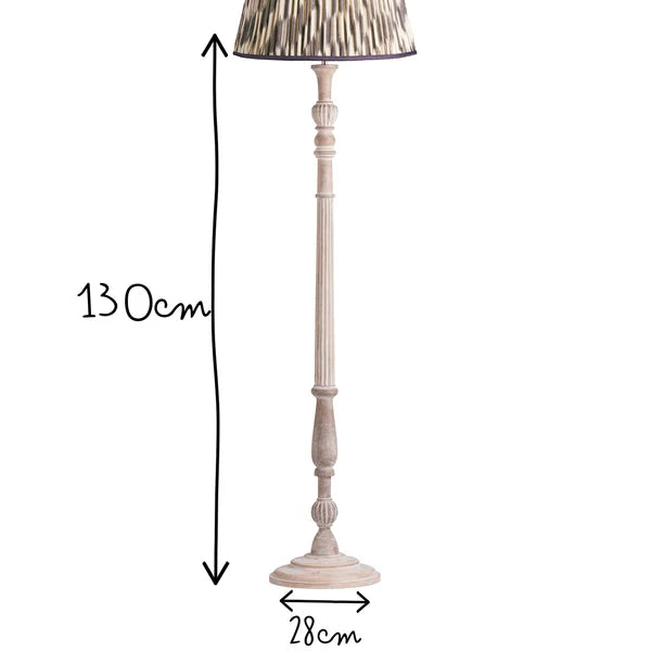 Pooky - Eloise Floor Lamp Base - Natural Whitewash - Without Lampshade showing 130cm height and 28cm width