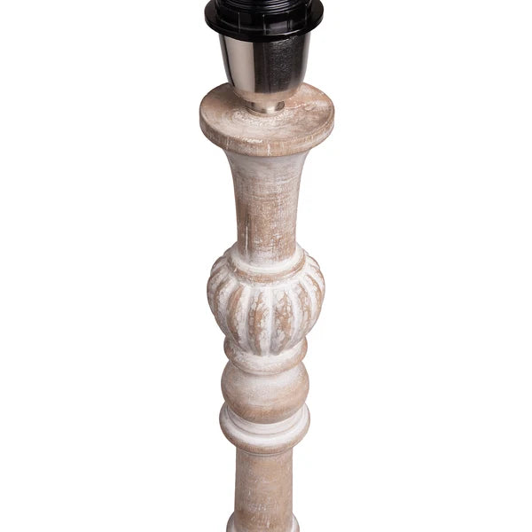 Pooky - Eloise Floor Lamp Base - Natural Whitewash - Without Lampshade with fluted columns and roundels.