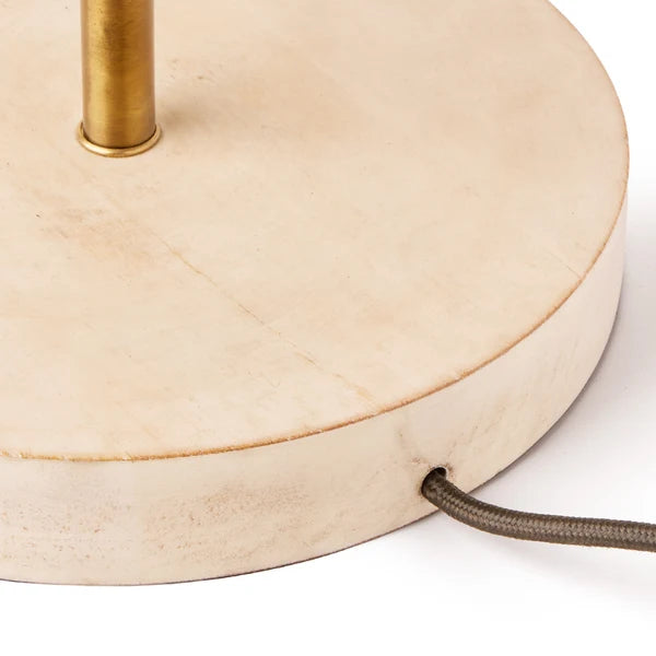 Base detail of Pooky - Skellig Floor Lamp Base - Cream And Brass - Without Lampshade with olive green flex.