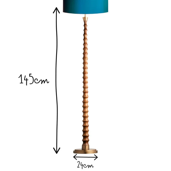 Pooky - Tinto Standing Lamp Base - Natural Wood And Antique Brass - Without Lampshade