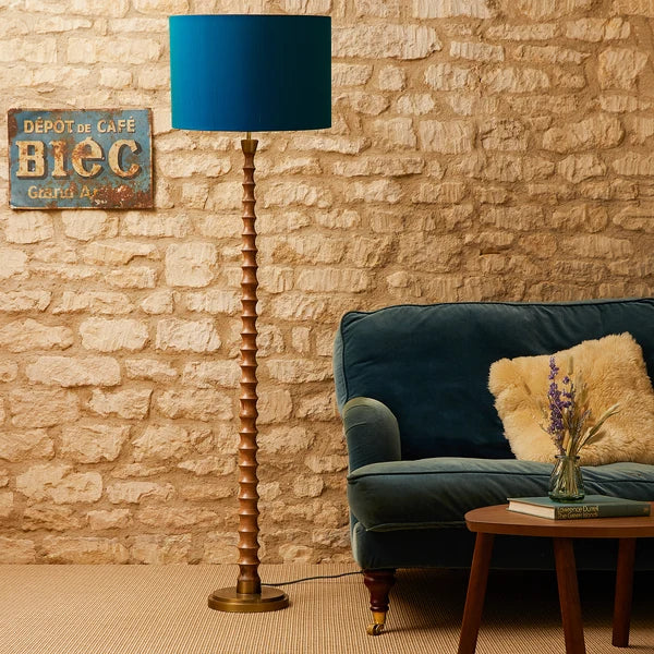 Pooky - Tinto Standing Lamp Base - Natural Wood And Antique Brass - Without Lampshade