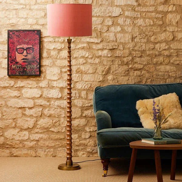 Pooky - Tinto Standing Lamp Base - Natural Wood And Antique Brass - Without Lampshade