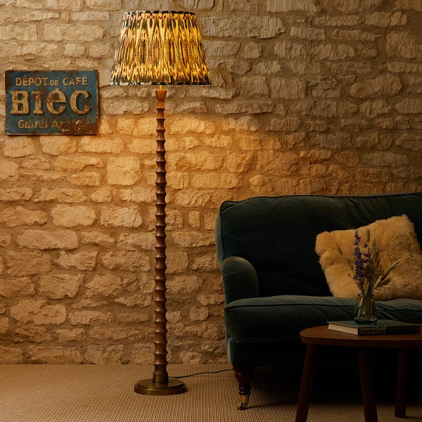 Pooky - Tinto Standing Lamp Base - Natural Wood And Antique Brass - Without Lampshade