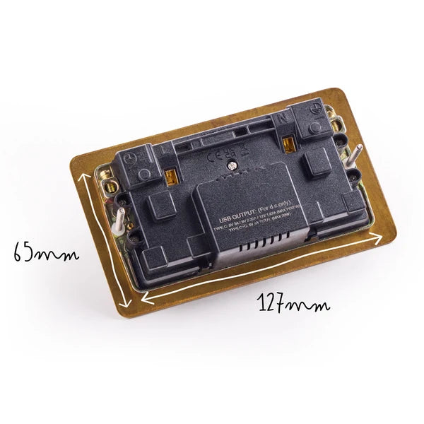 Pooky - Lucian Double Socket with USB Type C and Black Inserts - Top Brass