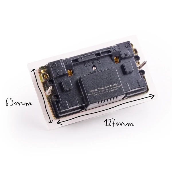 Pooky - Lucian Perspex Double Socket with USB Type C - Clear Perspex Black Inserts and Aged Brass Switch