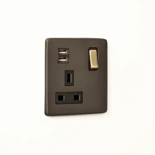 Pooky - One Gang Florence Switched SP Socket With Dual USB Outlet - Bronze