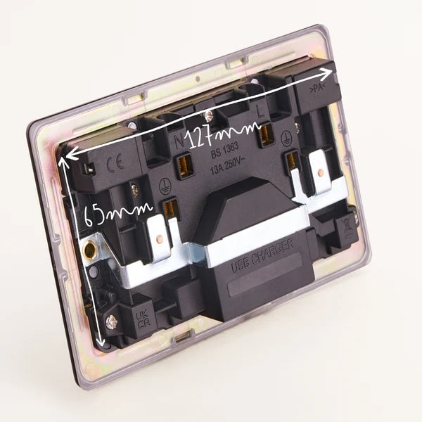 Pooky - Florence Two Gang Switched Socket and Dual USB - Black