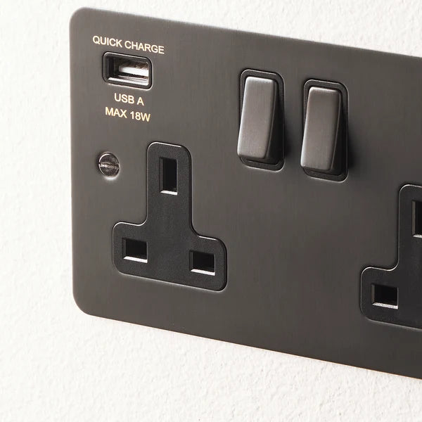 Pooky - Lucian Double Socket With USB Type A & C With Black Inserts - Bronze
