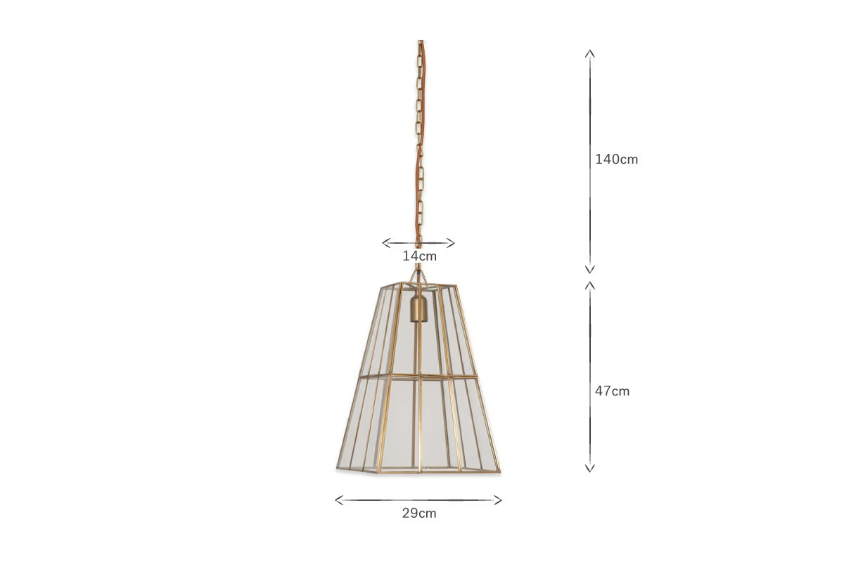 Nkuku Solan Glass Lantern Pendant - Clear & Antique Brass