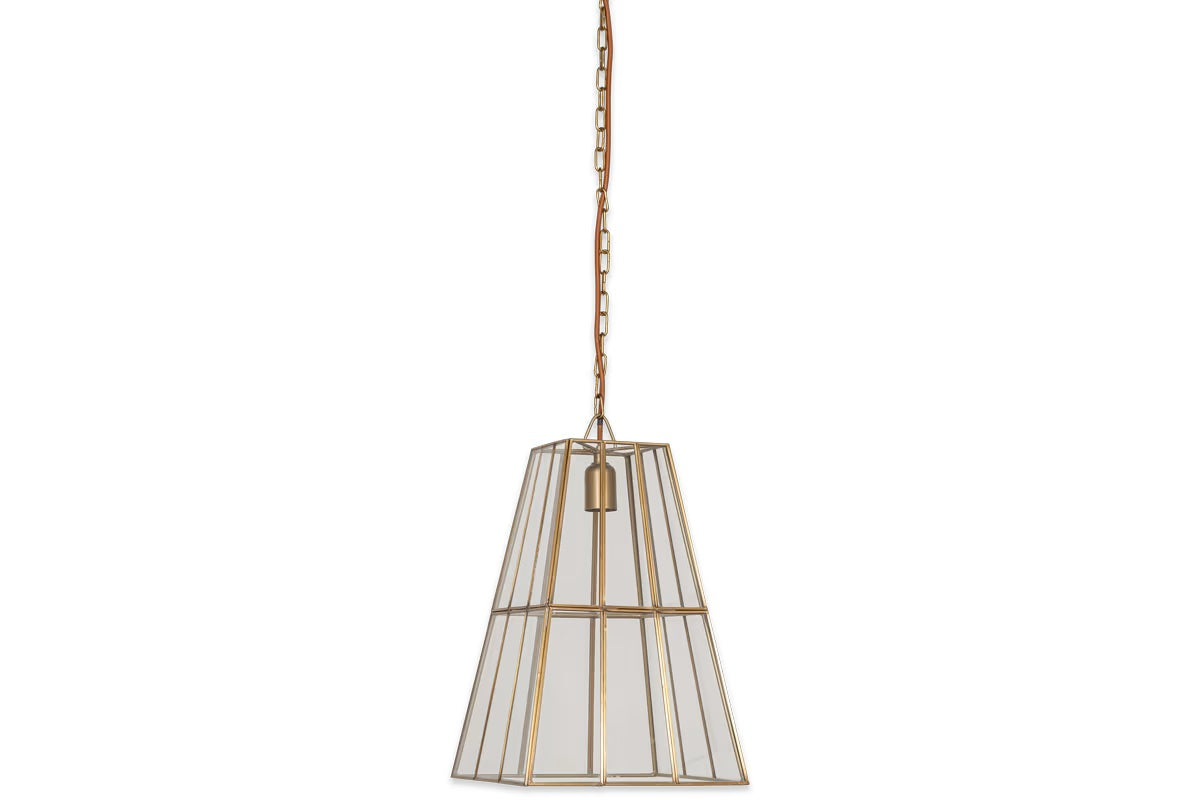 Nkuku Solan Glass Lantern Pendant - Clear & Antique Brass