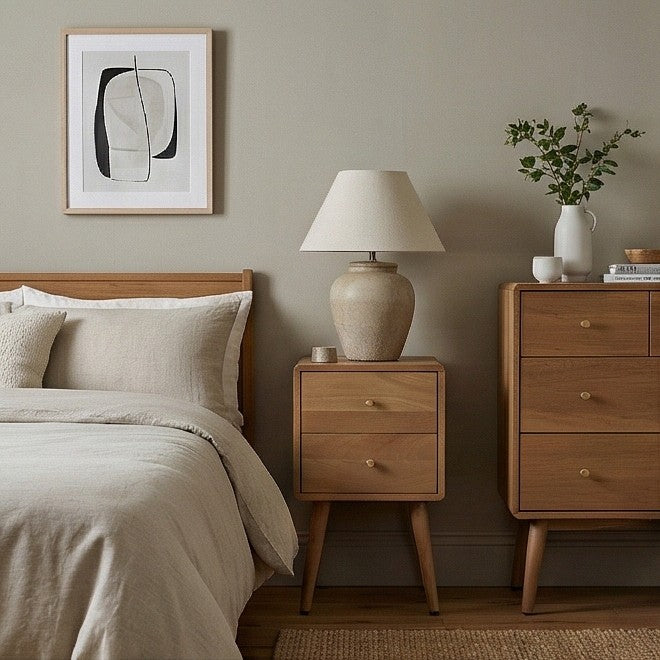 Fishe & Lilly Scandinavian Light Walnut Logan Narrow Bedside Table
