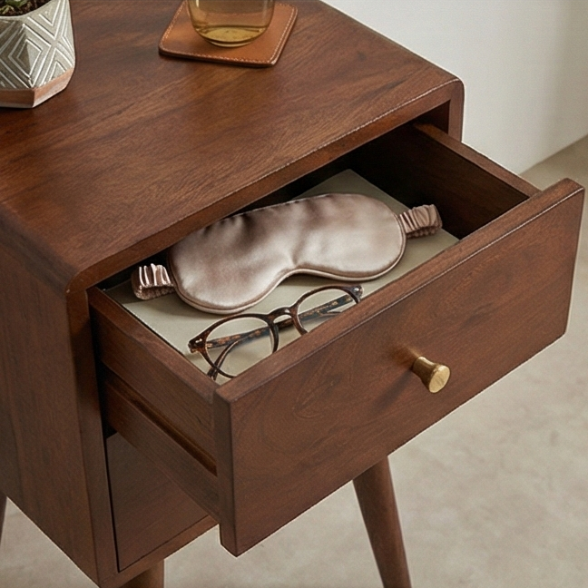 Fishe & Lilly Scandinavian Walnut Logan Narrow Bedside Table
