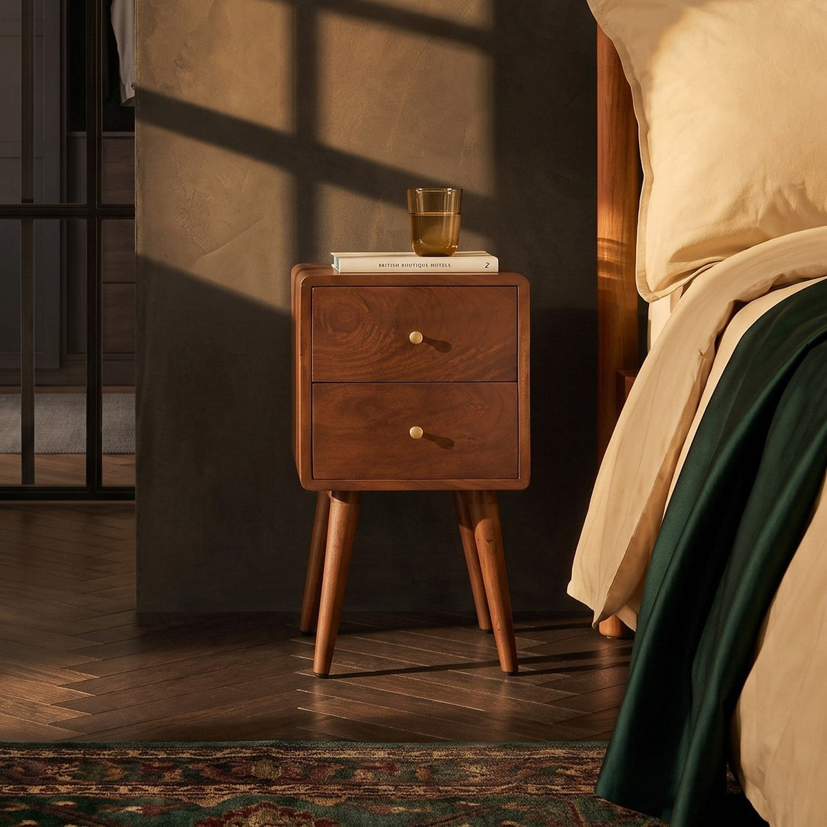 Fishe & Lilly Scandinavian Walnut Logan Narrow Bedside Table