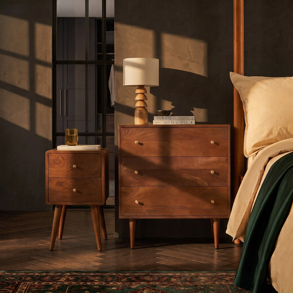 Fishe & Lilly Scandinavian Walnut Logan Narrow Bedside Table