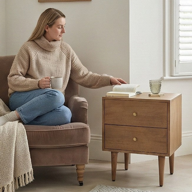 Fishe & Lilly Scandinavian Light Walnut Oslo Bedside Table