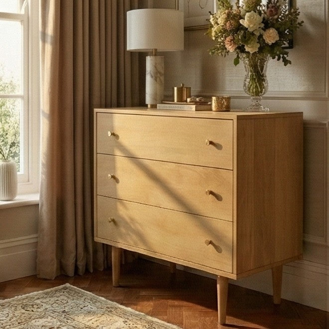 Fishe & Lilly Minimalist Mango Wood Light Oak Oslo Chest of 3 Drawers