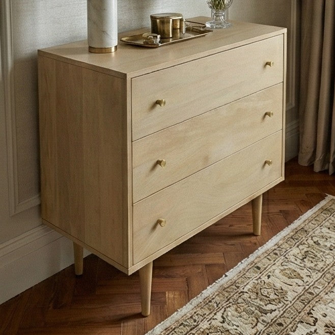 Fishe & Lilly Minimalist Mango Wood Light Oak Oslo Chest of 3 Drawers
