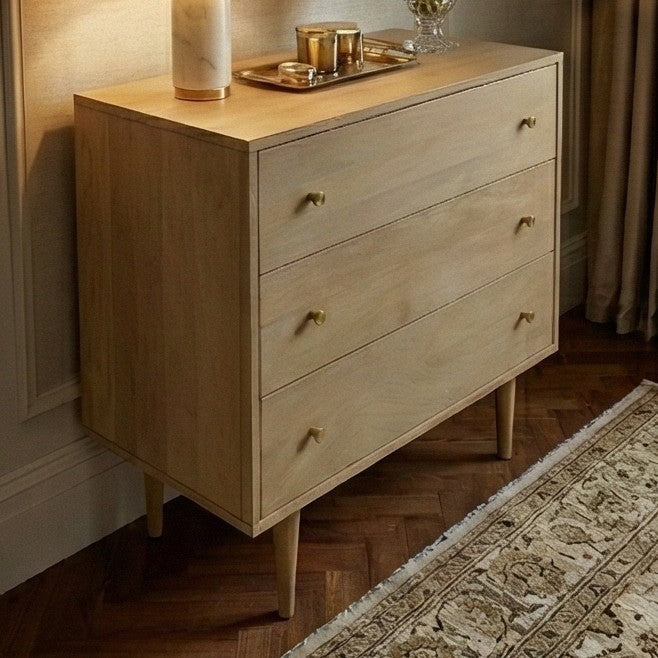 Fishe & Lilly Minimalist Mango Wood Light Oak Oslo Chest of 3 Drawers