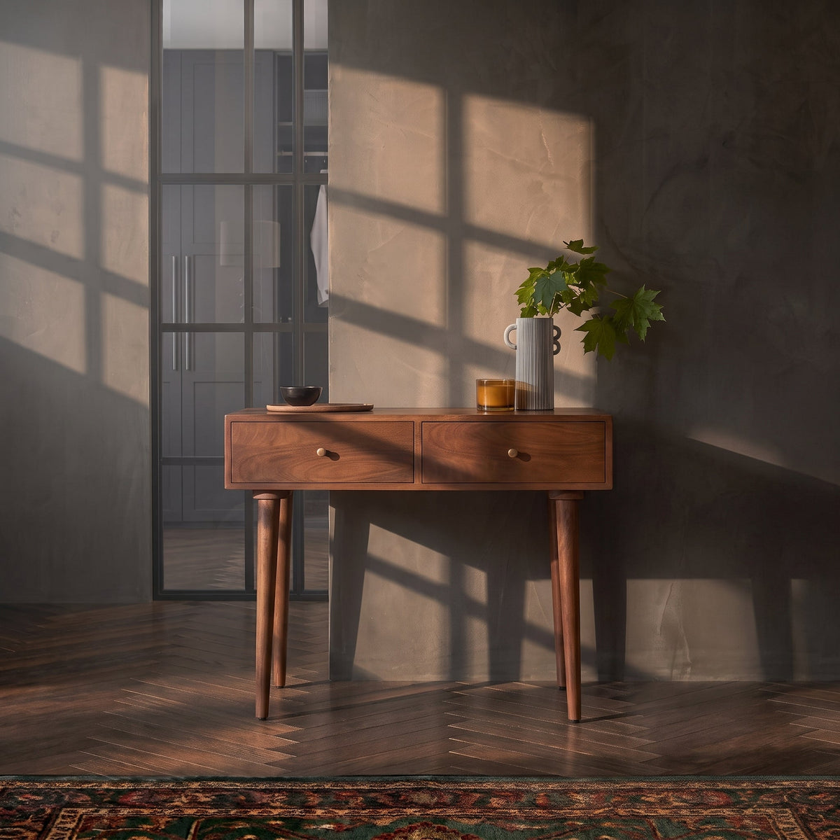Fishe & Lilly Scandinavian Walnut Oslo Console, Dressing Table, and Desk