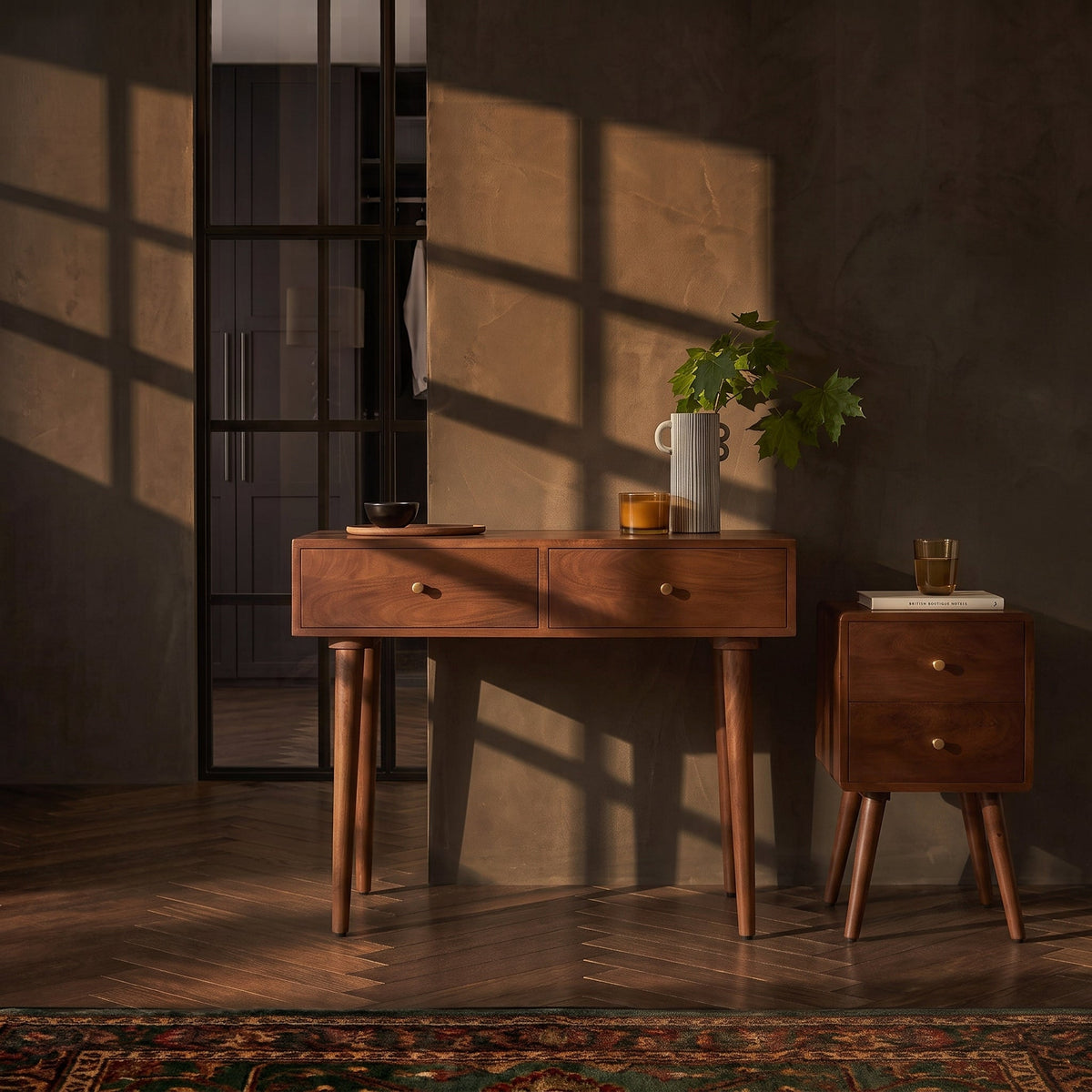 Fishe & Lilly Scandinavian Walnut Logan Narrow Bedside Table